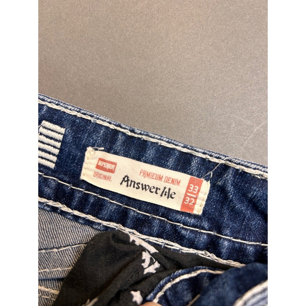 Answer Me Premium Denim Womens Bootcut Jeans Blue Thick Stitch Embroidered 33x32 - Picture 6 of 12